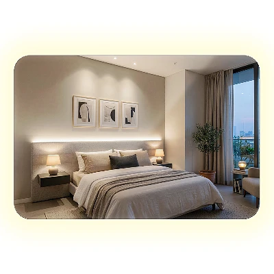 Rectangular mirror with rounded edges and LED lighting