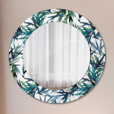 Round mirror printed frame Blue palms