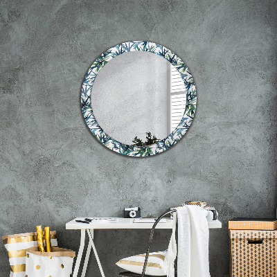 Round mirror printed frame Blue palms