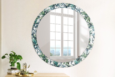 Round mirror printed frame Blue palms