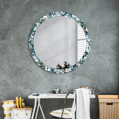 Round mirror printed frame Blue palms