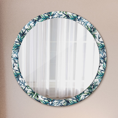 Round mirror printed frame Blue palms