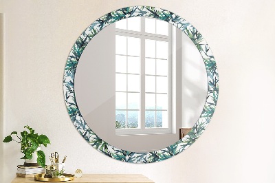 Round mirror printed frame Blue palms