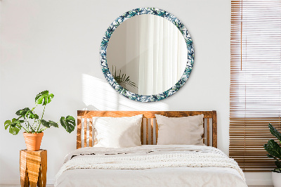 Round mirror printed frame Blue palms