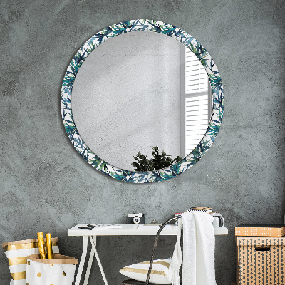 Round mirror printed frame Blue palms