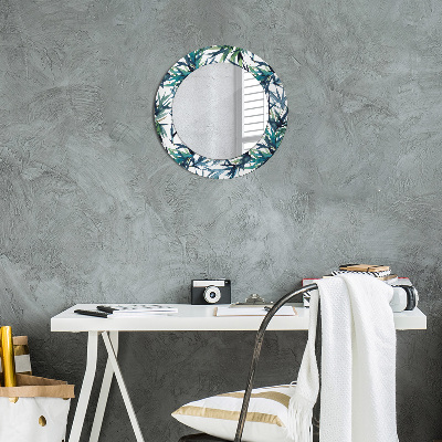 Round mirror printed frame Blue palms