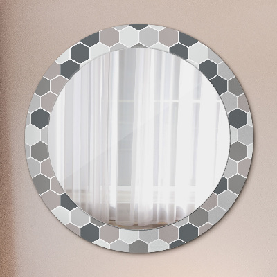 Round mirror printed frame Hexagon pattern