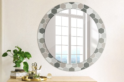 Round mirror printed frame Hexagon pattern