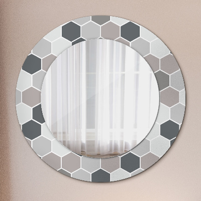 Round mirror printed frame Hexagon pattern