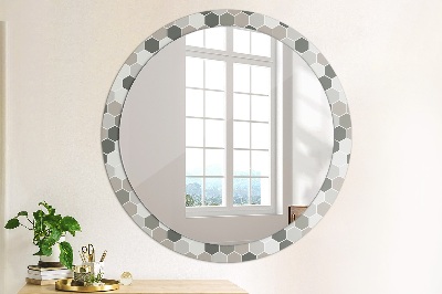 Round mirror printed frame Hexagon pattern