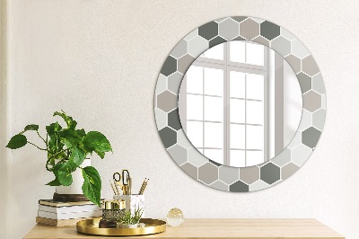 Round mirror printed frame Hexagon pattern