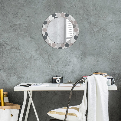 Round mirror printed frame Hexagon pattern