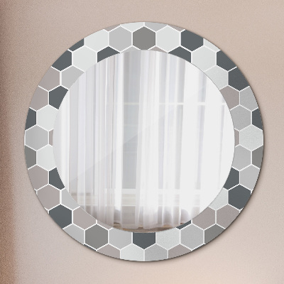 Round mirror printed frame Hexagon pattern