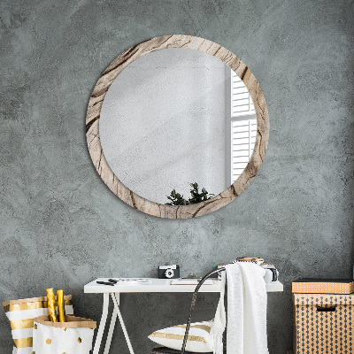 Round mirror printed frame Cracked wood