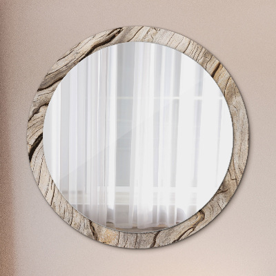 Round mirror printed frame Cracked wood