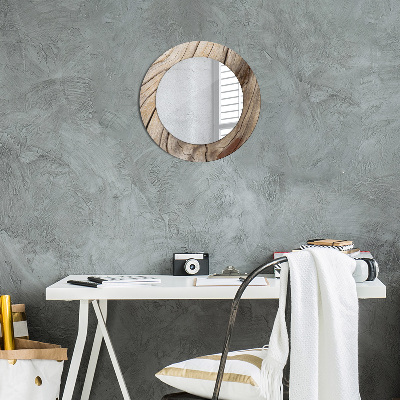 Round mirror printed frame Cracked wood