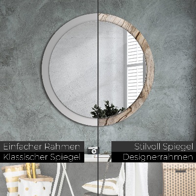 Round mirror printed frame Cracked wood