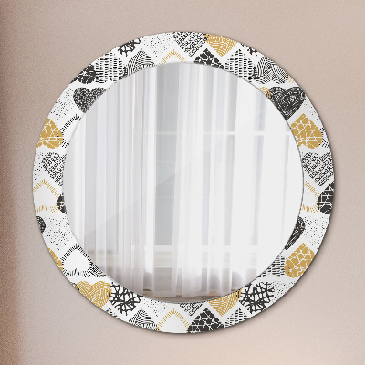 Round mirror printed frame Doodle hearts