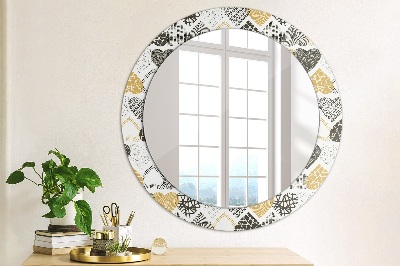 Round mirror printed frame Doodle hearts