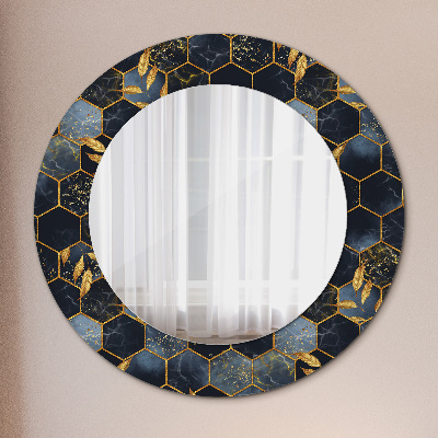 Round mirror decor Marble hexagon