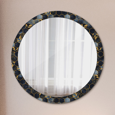 Round mirror decor Marble hexagon