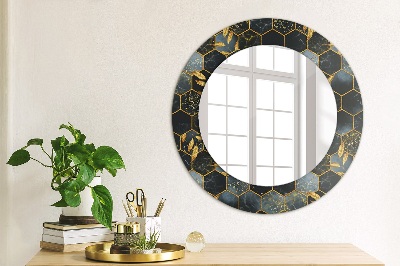 Round mirror decor Marble hexagon