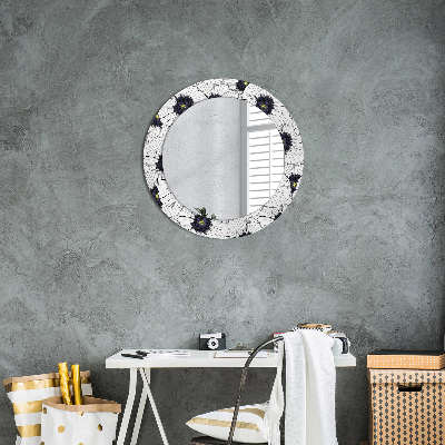 Round mirror printed frame Linear flowers composition