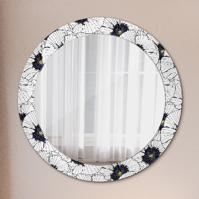 Round mirror printed frame Linear flowers composition