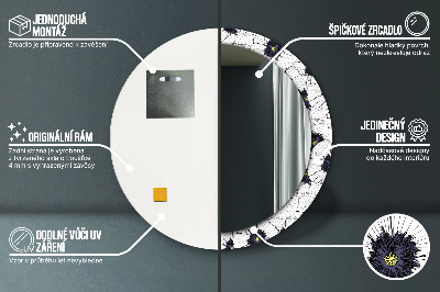 Round mirror printed frame Linear flowers composition