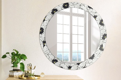 Round mirror printed frame Linear flowers composition