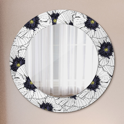 Round mirror printed frame Linear flowers composition