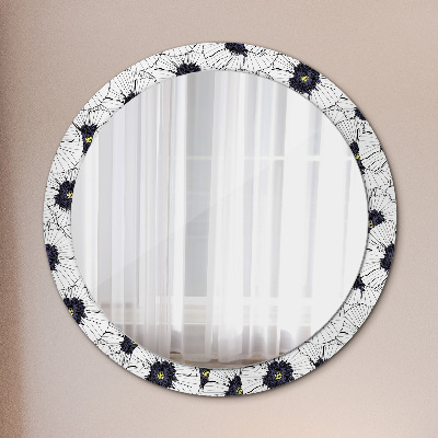 Round mirror printed frame Linear flowers composition