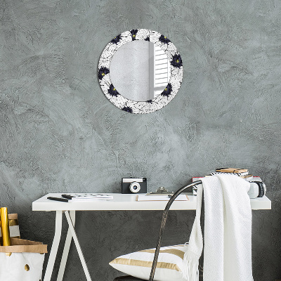 Round mirror printed frame Linear flowers composition