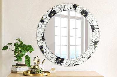 Round mirror printed frame Linear flowers composition