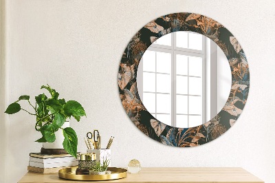 Round decorative wall mirror Dark tropical leaves