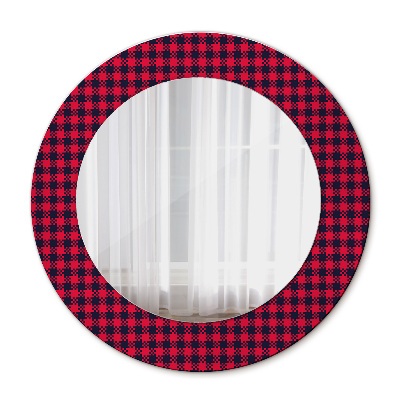 Round mirror decor Red plaid