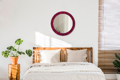 Round mirror decor Red plaid