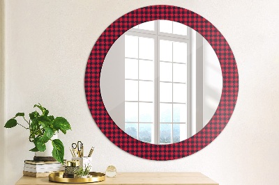 Round mirror decor Red plaid