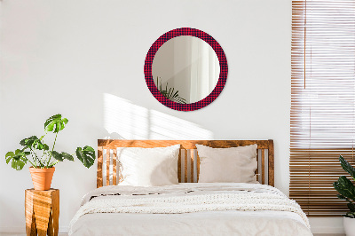 Round mirror decor Red plaid