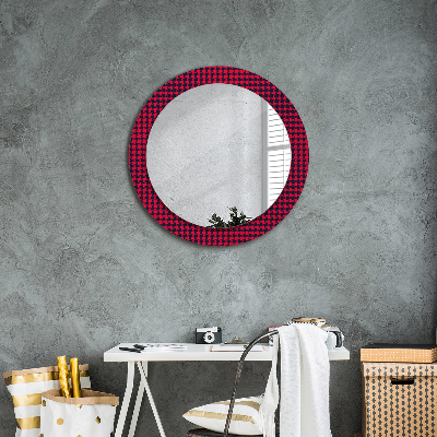 Round mirror decor Red plaid