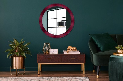 Round mirror decor Red plaid