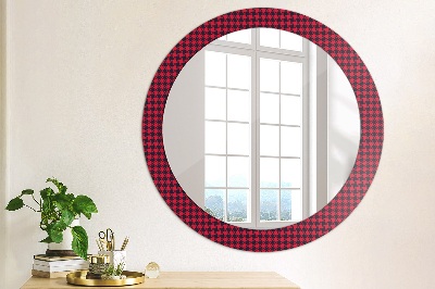 Round mirror decor Red plaid