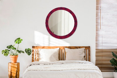 Round mirror decor Red plaid