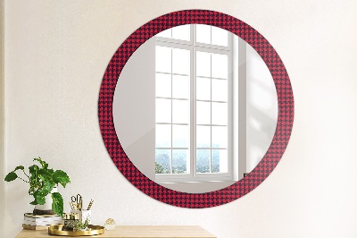 Round mirror decor Red plaid