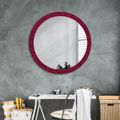 Round mirror decor Red plaid