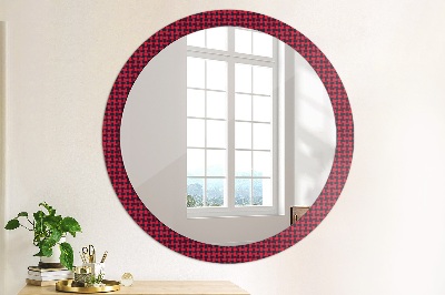 Round mirror decor Red plaid