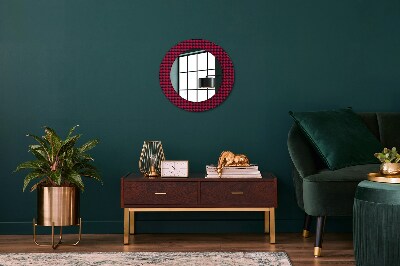 Round mirror decor Red plaid