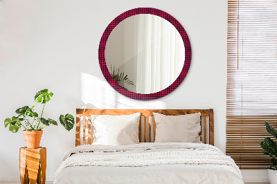 Round mirror decor Red plaid