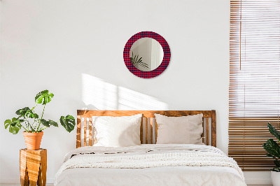 Round mirror decor Red plaid