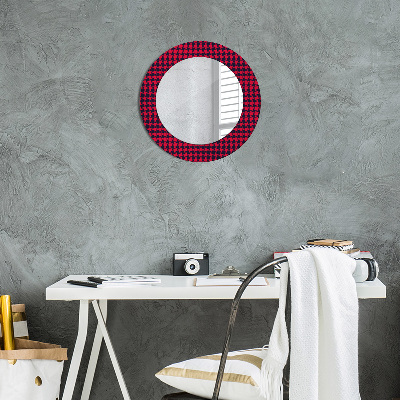 Round mirror decor Red plaid